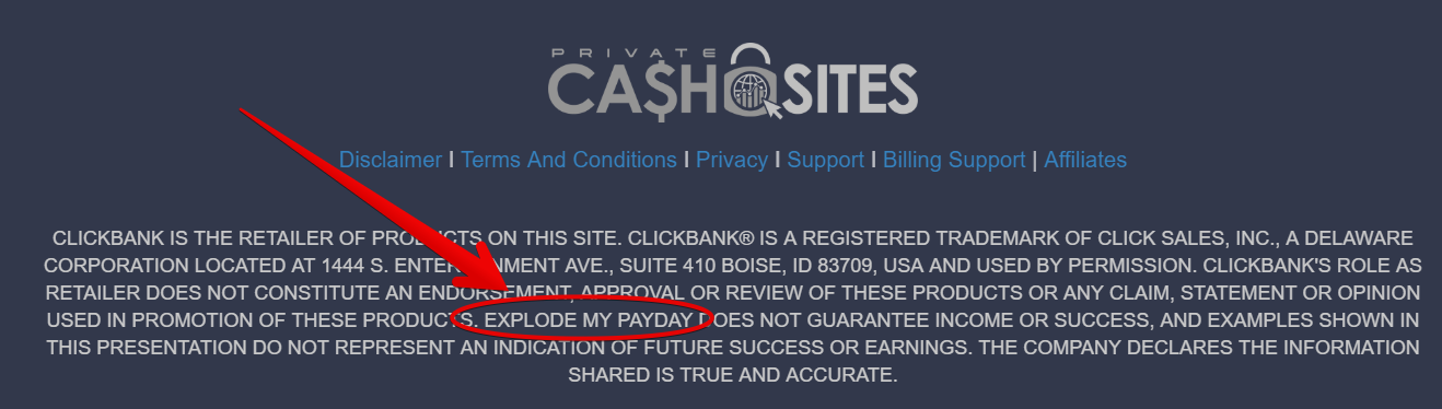 Private Cash Sites disclaimer